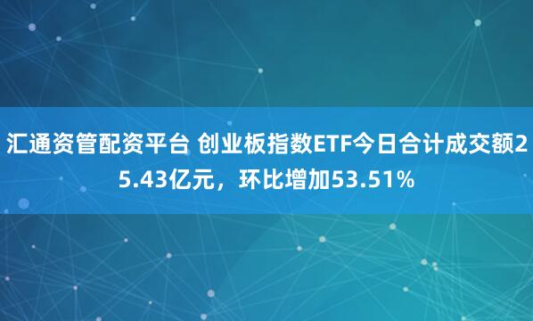 汇通资管配资平台 创业板指数ETF今日合计成交额25.43亿元，环比增加53.51%